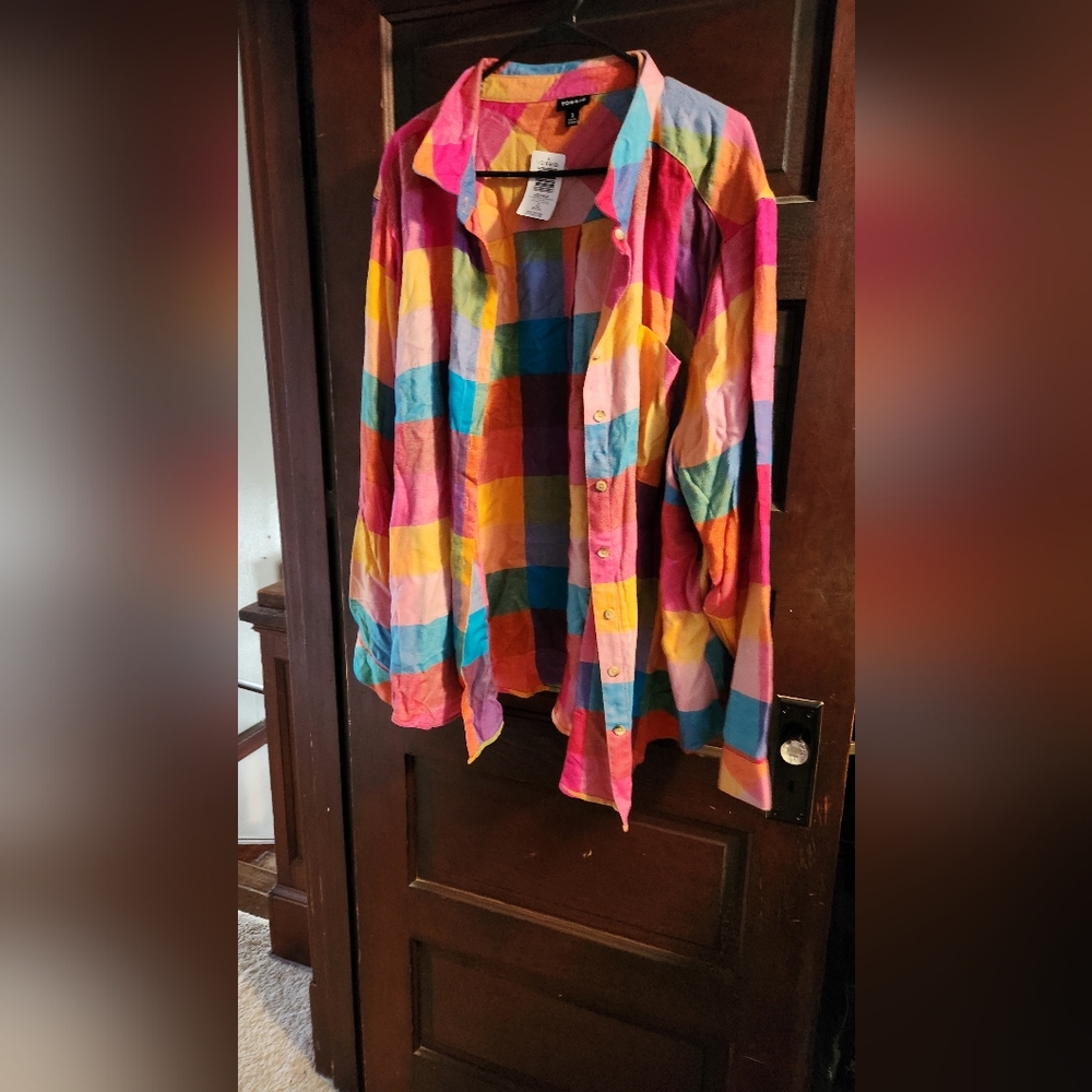 TORRID Colorful Plaid Button Up Top
